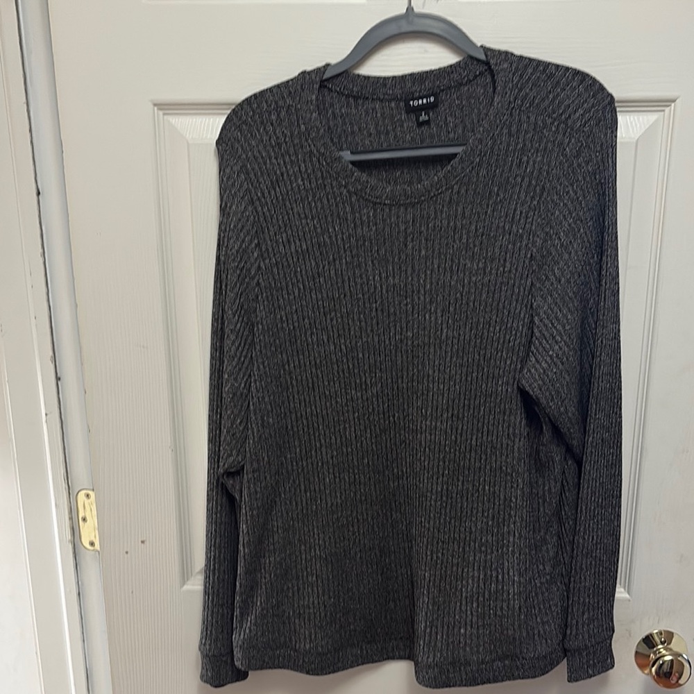 Torrid Gray Ribbed Crew Neck Sweater